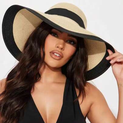 Boho 1pc Ladies Beach Shade All Stylish SummerBeach Straw Hat For Beach Party Outdoor ActivitiesBoho Valentine's Day,Beach