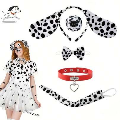 Conjunto de accesorios de disfraz de perro dálmata, incluye diadema, collar, cola, adecuado para fiestas de Halloween, accesorios de disfraz de perro dálmata