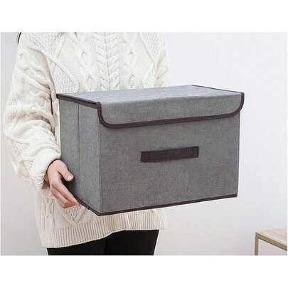 Caja de almacenamiento de tela plegable con tapa y asas, cubos de almacenamiento apilables organizadores de armario para ropa, juguetes, mantas, dormitorio, sala de estar (estilo aleatorio)