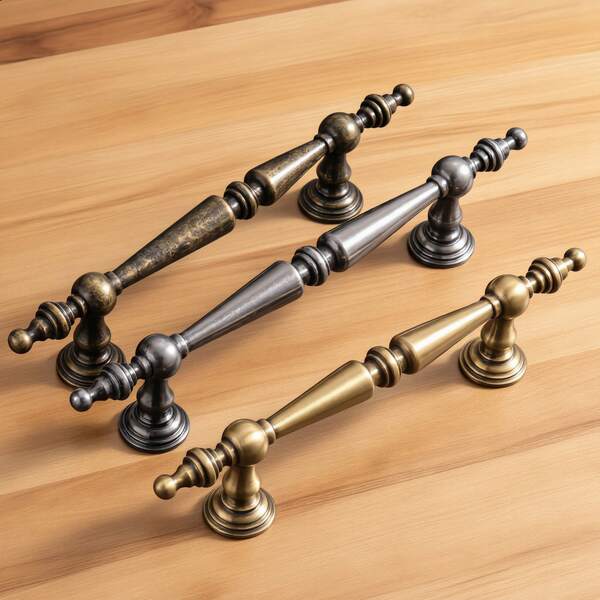Fanruier 1/6 piezas Tiradores de gabinete de aleación de aluminio antiguo, manijas de muebles de estilo clásico de huso para cajones de cómoda y armarios de cocina, herrajes de estilo vintage europeo