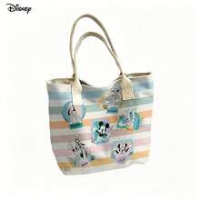 Bolso de lona con estampado de rayas de todos los personajes de Disney Mickey Mouse y amigos, bolso de hombro lindo para uso diario - Blanco - Ver 2