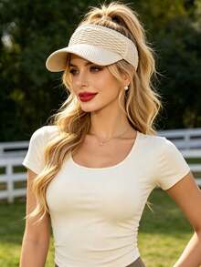 1Pc Women Open-Top Sun Visor Baseball Cap Add 1 Pair Of Pearl Earrings,Mountaineering Outdoor Sun Hat Cap, Spring/Summer Outdoor Sports Brimless - Multicolor - View 8