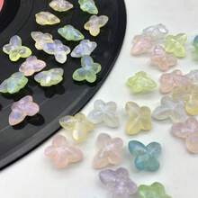 60pcs Iridescent Acrylic Butterfly Beads, Transparent Colorful Loose Spacers Beads For DIY Bracelet Necklace Jewelry Making - Multicolor - View 1