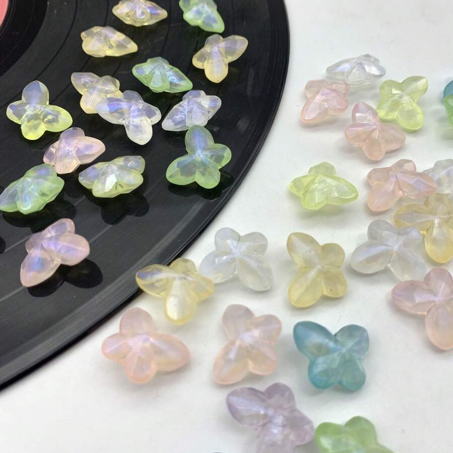 60pcs Iridescent Acrylic Butterfly Beads, Transparent Colorful Loose Spacers Beads For DIY Bracelet Necklace Jewelry Making - Multicolor - View 1
