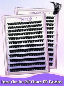 ELYCO 80D240 簇狀假睫毛 12排免膠水式，0.07mm厚度，8-16mm混長，濃密捲翹自然感可重複使用，溫和親膚分段設計適合日常佩戴 - D - 查看 3