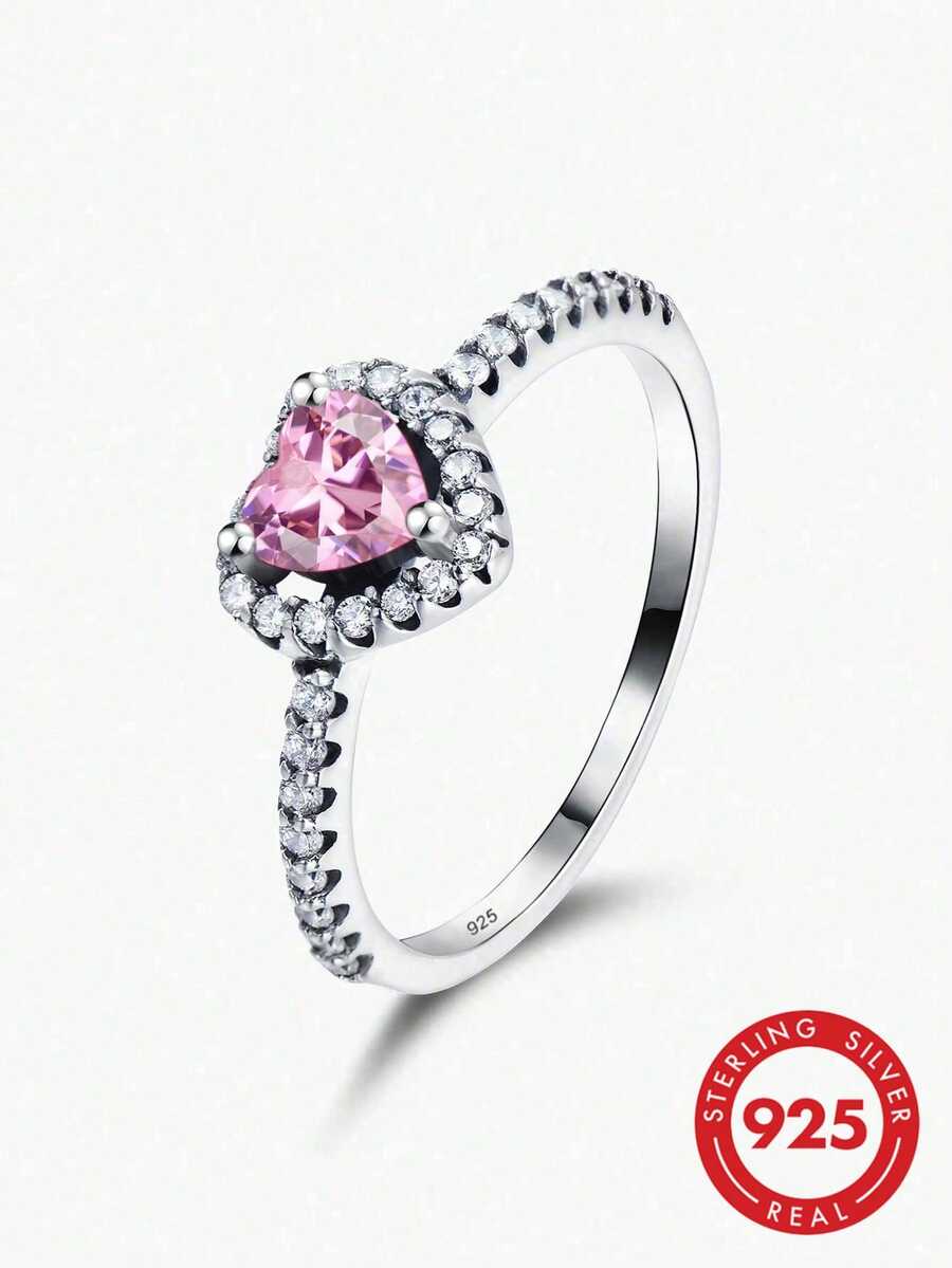 1pc Sparkling Pink Diamond Ring, Women's Jewelry, S925 Sterling Silver Inlaid Cubic Zirconia, Luxury & Exquisite Jewelry, Wedding Engagement Ring Gift
