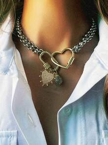 1Pc Women's Necklace With Diamond Heart, Star And Teardrop Pendants & Assorted Clasps. Exquisite Stylish Accessory Favored By Ladies. - Multicolor - View 9