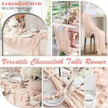 Caminho de mesa em musselina rosa claro, estilo boho, em tecido transparente, ideal para decoração de casamentos, recepções internas e externas, casamentos no campo, chás de panela, Dia dos Namorados, festas de aniversário, cerimônias, jantares, festas de chá, despedidas de solteira e outras ocasiões especiais. - Baby Rosa - Ver 5