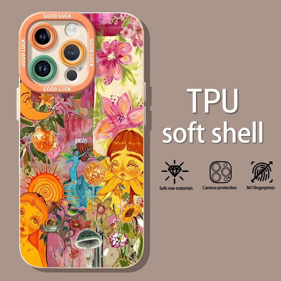 collage de hadas florales de color naranja y amarillofunda de teléfono Fundas compatibles con ,Apple,VIVO,OPPO,,, y Honor.Fabricadas en silicona TPU,ofrecen protección contra golpes y caídas. - Blanco - Ver 1