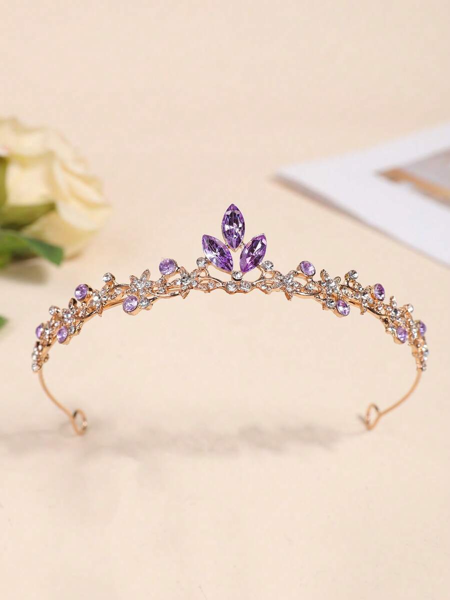 1pc Elegant Alloy Bridal Crown, Suitable For Women's Wedding, Party, Queen/Princess Headpiece,Festival,Birthday - 4242 Purple - View 1
