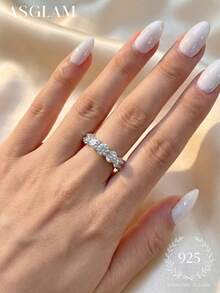 1枚莫桑石订婚戒指/结婚戒指，S925纯银优雅奢华珠宝，女士礼物 - 銀色 - 查看 4