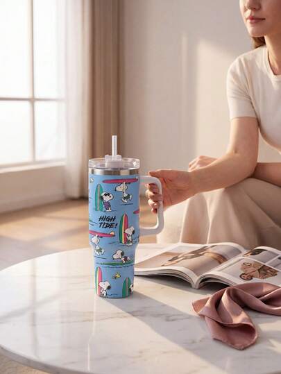 1pc Series 30/40oz Insulated Travel Mug, Cute Printed Water Bottle With Handle For Outdoor & Office,Party Small Gifts, Travel And Sports Water Bottles