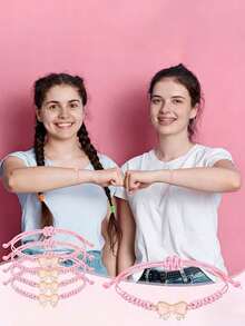 6 piezas Pulseras trenzadas con moño lindo, regalos ajustables de cuerda para animadoras, damas de honor, fiesta de cumpleaños, adecuado para equipo de baile de animación de amigos - rosa - Ver 6