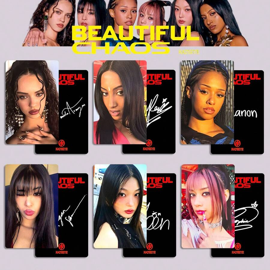 1pc Random 6pcs KATSEYE BEAUTIFUL CHAOS Postcards, EYEKONS Bonus Card - Multicolor - View 1
