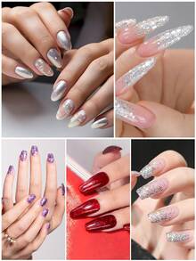VOKY 6er Set bunte Glitzer-/Einfarben-Gel-Nagellacke, geeignet für alle Jahreszeiten und Anlässe, langanhaltender Hochglanz, perfekt für Anfänger und Modebegeisterte - Verschiedenfarbig - Übersicht 6