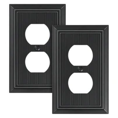 2-Pack Classic Beadboard Duplex Outlet Cover Plate Natural Bamboo Fiber Wall Plates For Electrical Outlets Decorative Matte Black Switch Plates And Outlet Covers 1 Gang Receptacle Cover