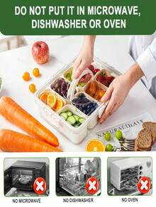 1pc Divided Meal Plate With Lid And Handle, Portable Snack Box, Suitable For Cooked Food, Gathering, Vegetables, Snacks, Fruits, Nuts, Candies, Chips, Entertainment, Picnic. Kitchenware, Compartment Box. - View 5