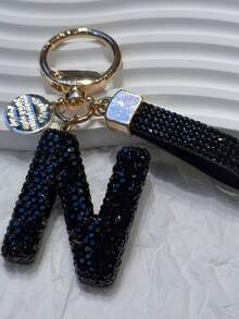 Bling Rhinestone Letter Keychain, 3D Crystal Letter Keyring, Rhinestone Lanyard, Engraved Metal Tag Set, Elegant Bag/Car Key Chain Accessory Gifts For Mother, Father, Graduation, And Teacher - Multicolor - View 26