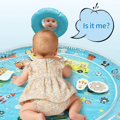 1pc Round Inflatable Water Play Mat With Mirror, PVC Material Toddler Water Play Mat, Encourages Activity And Sensory Development, Suitable For Infants