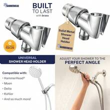 HammerHead Showers® - Soporte para cabezal de ducha de mano de metal chapado en cromo soporte ajustable con gancho de pared universal y bola pivotante soporte para cabezal de ducha de mano - Cromo pulido - Ver 1