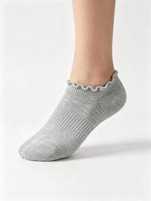 5 Pairs Women's Ruffle Trim Ankle Socks, Ruffled Hem Low Cut Casual Socks, Available In White, Black, Gray And Multi-Color - Multicolor - View 6