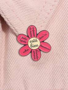 Self Love Spanish Daisy Enamel Pin Mental Health Positive Affirmation Lapel Brooch Gift - Hot Pink - View 4