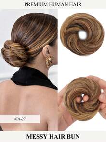 Real Human Hair Bun Extensions For Women - 16cm Stretching Wavy Messy Bun Scrunchie - Elastic Hair Band For High Ponytail Updo - Natural Fluffy Chignon For Daily Wear Wedding Travel Essential - Multicolor - View 14