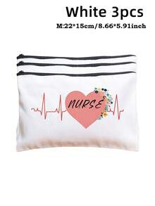 [Multiple Options] Nurse-Themed Colorful "NURSE" Letter And Medical Graphic (E.G. Stethoscope, Syringe) Decorated Cosmetic Storage Bag / "NURSING IS A WORK OF HEART" Heartwarming Slogan Print, White Canvas, Portable Multi-Function Toiletry Bag And Medical Supplies Storage Pouch Make Up Bag Cosmetic Bag Makeup Pouch Wash Bag Makeup Storage Durable Mothers Day Gift Holiday Essentials Mother Gifts - Multicolor - View 27