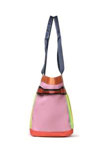 New Women's Tote Bag, Dopamine Color Block Tote Bag, Nylon Material, Vibrant Rainbow Color Block Design, Versatile Open Top Design, Wide Strap For Comfortable Carrying, Suitable For Commuting, Shopping, Travel - Yellow - View 7