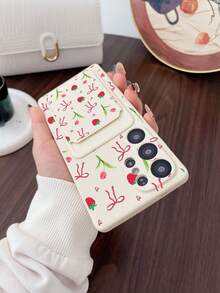1个白色TPU草莓郁金香甜梦图案防震全包手机壳和1个草莓郁金香甜梦图案白色粘性卡套，二合一时尚多功能创意个性化全包手机壳，兼容/安卓/ - 彩色 - 查看 5