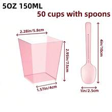 10/25/50个粉色甜点杯派对开胃菜杯，5盎司迷你方形甜点冰淇淋奶昔布丁甜点杯，透明小杯装水果丁酸奶巧克力芝士蛋糕慕斯，可重复使用 - 5OZ#粉紅色 - 查看 16