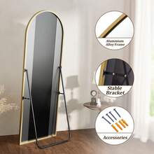 64"X21"Inch Arched Full-Length Floor Mirror, Freestanding Dressing Mirror For Bedroom, Entryway & Living Room - Gold - View 6