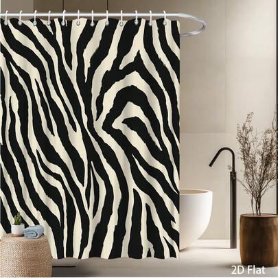 1pc 2D Flat Zebra Stripes Shower Curtain Black White Animal Print Fashion Home Curtains Bathtub Decoration Bathroom Accessories 59x70.8in 70.8x70.8in 70.8x78.7in 90.5x70.8in, 2D Flat