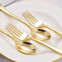 75/50pcs Set Gold Hammered Cutlery Set, High-End Shiny, Suitable For Birthday Parties, Festivals And Other Occasions, Elevate Party Atmosphere! - Gold - View 8