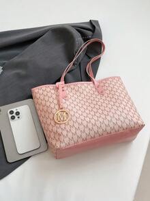 Tas Tote Bermotif Penuh, Tas Tote Motif Huruf Vintage dengan Kapasitas Besar, Tas Selempang Sempurna untuk Bepergian dan Beraktivitas, Hadiah Hari Ibu yang Luar Biasa untuk Ibu - Berwarna merah muda - View 10