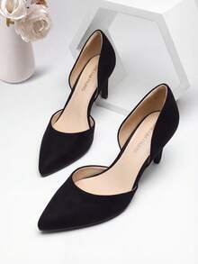 Women's Stiletto High Heel D'Orsay Slip On Pumps Closed Toe Elegant Comfortable Dress Shoes For Work Office Daily - 黑色絨面革 - 查看 1