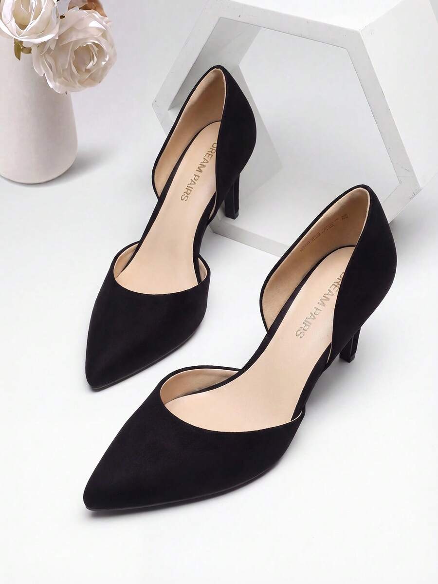 Women's Stiletto High Heel D'Orsay Slip On Pumps Closed Toe Elegant Comfortable Dress Shoes For Work Office Daily - 黑色絨面革 - 查看 1