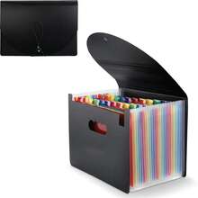 Heavy-Duty Expandable Standing File Organizer With 13/25 Pocket Expandable Plastic File Box Paper/Document/Receipt Manager Folder (A4/Letter Size) Document Bags Folder Holder Big Capacity Durable Document Storage Organizer, File Storage Box BLACK - 13+25 Bolsillo - Ver 5