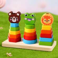 Wooden Animal Stacking Puzzle Toy - Rainbow Stacking Blocks, Fun For Kids To Recognize Colors And Develop Hand-Eye Coordination & Fine Motor Skills - Multicolor - View 5