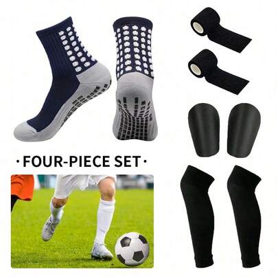 4 Pairs Football Socks With Anti-Slip Silicone Heel Graphic, Sports Socks For Men And Women