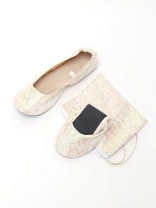 Spring/Summer New Yellow Lace Ballet Flats, Lightweight Barefoot Foldable Slip-On Ballet Shoes, Indoor Dance Slippers For Women - Light Yellow - View 3