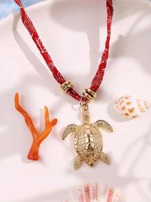 1pc Bohemian Gold Starfish, Sea Turtle, Lobster, Shell, Tropical Fish Pendant Scarf Necklace, Colorful Bandana Necklace, Summer Ocean Element Necklace, Suitable For Daily Wear And Beach Vacation - Multicolor - View 10
