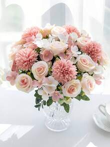 1pc Artificial Rose, French Peony Fake Flower, Home Living Room Decor, Dining Table Dried Flower Bouquet Decor, Chopin Flower - Multicolor - View 2