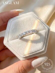 1 chiếc nhẫn đính hôn và nhẫn cưới Moissanite, nhẫn solitaire thanh lịch bằng bạc sterling 925, món quà trang sức cao cấp dành cho phụ nữ. - Bạc - Xem 4