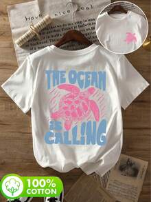 Áo thun cổ tròn tay ngắn đơn giản dành cho nữ, được làm từ chất liệu cotton nguyên chất mềm mại và thoáng khí. Kiểu dáng vừa vặn, dễ mặc hàng ngày, với họa tiết rùa hoạt hình dễ thương. Thích hợp cho đi làm, đi học và những buổi đi chơi thường ngày vào mùa xuân, hè và thu. Màu trắng. - trắng - Xem 2