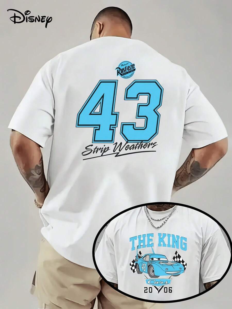 [Disney Licensed]Disney Cars The King Strip Weathers 43 Retro Racing Graphic T-Shirt, Men's Oversized Front & Back Print Short Sleeve Tee, Vintage Race Car Themed Top For Summer Daily Wear, Back To School, Cars Fans Gift, Casual Outings & Teen Boys Fashion, Disney Officially Authorized Men's Short-Sleeved T-Shirts, Mens Clothes, Men, Ropa De Hombre, Summer Clothes, Men Shirts, Graphic Tees, Disney Outfits Men, Graphic Tees, Camisetas Para Hombre, Camisas Para Hombre, Summer Outfits For Men, Father's Day Gift, Perfect Gift For Family And Friends, Which Are Necessary For Birthday Parties, Disney Shirts, Mens Clothes, Summer Clothes, Officially Licensed Disney T-Shirts, Disney Men's And Women's Spring/Summer Fashion Casual Short-Sleeve T-Shirts - 白色 - 查看 1