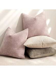 1pc Chenille Decorative Pillow Cover, Soft Woven Texture Luxury Cushion Cover For Bed And Living Room Sofa - Pink - View 7