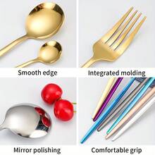 Bộ dao dĩa bằng thép không gỉ 4/16/24 món, bộ dao dĩa hiện đại cho 6 người, bộ đồ ăn sang trọng, phù hợp cho gia đình, tiệc tùng, đám cưới và sử dụng hàng ngày, đồ dùng nhà bếp, có thể rửa bằng máy rửa chén. - Bạc - Xem 3