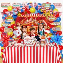 Carnival Circus Party Decorations Balloon Garland Arch Kit Birthday Party Supplies Foil Balloons Plates Napkins Set Backdrop Banner Cake Toppers Tableware Tablecloth Directional Party Signs - Đỏ Vàng Xanh lam Xanh đậm - Xem 5