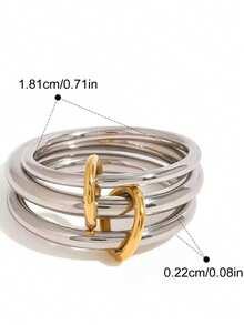 1pc Unique Design Double-Layer Stainless Steel Ring, Suitable For Women's Daily, Party And Casual Wear - Gold and Silver - View 5
